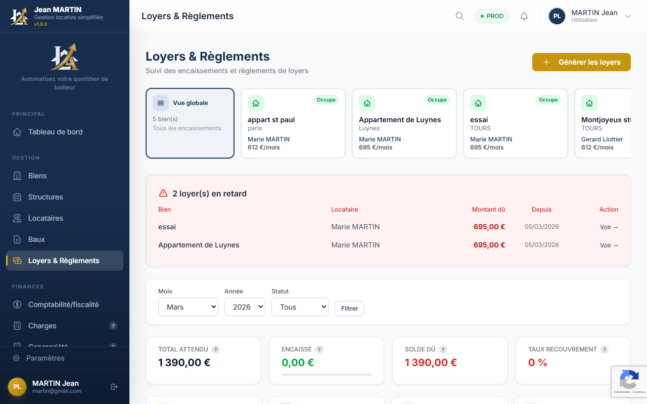 Liste des loyers locataire